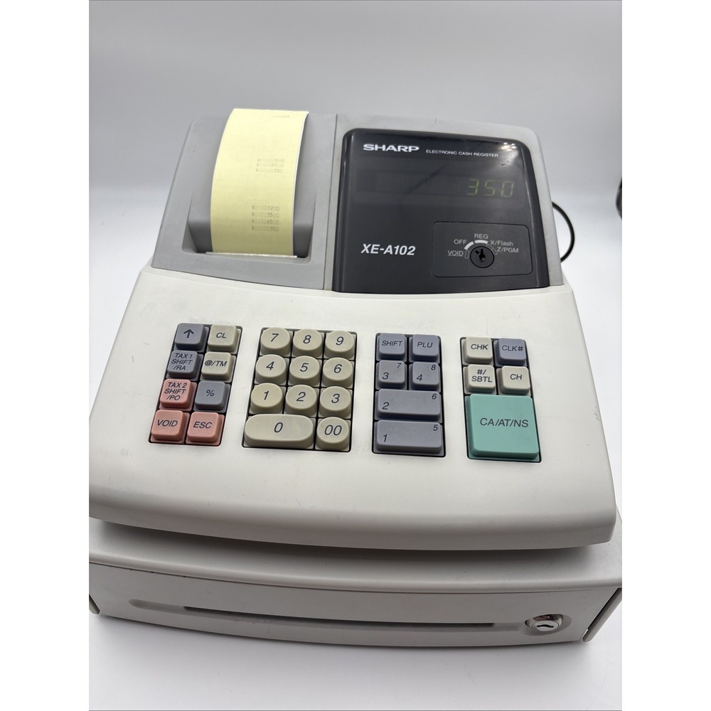 Sharp XE-A102 Electronic Cash Register Grey Electric POS System No Key Tested
